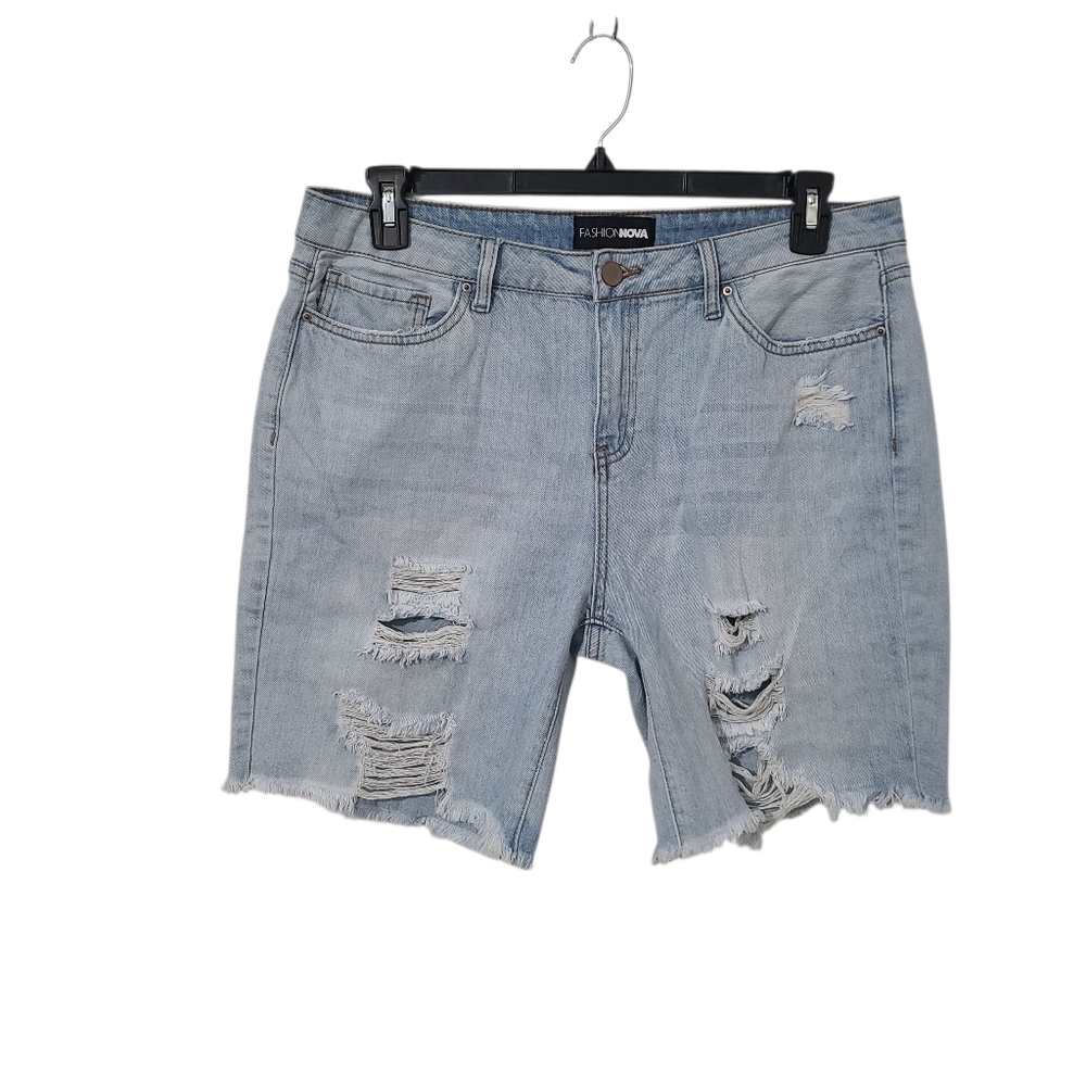Light Wash Distressed Denim Jorts - Picture 3 of 4